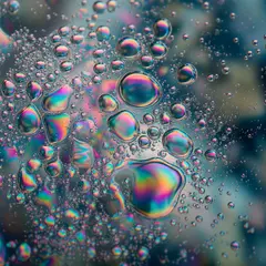 Bria FIBO — A macro photograph of oil droplets on water, iride