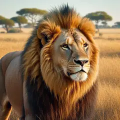 Bria FIBO — A majestic lion with a full mane, golden savanna b