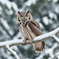Bria FIBO — An owl perched on a snow-covered branch, intense a