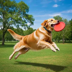 Bria FIBO — A golden retriever catching a frisbee in mid-air a