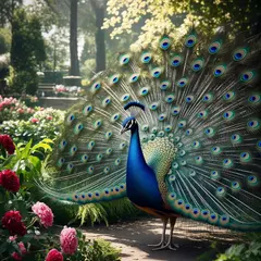 Bria FIBO — A peacock displaying its full tail feathers, vibra