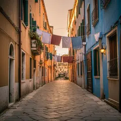 Bria FIBO — A narrow cobblestone alley in Venice with colorful