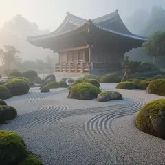 Bria FIBO — A Japanese zen garden with raked gravel, moss-cove
