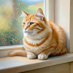 Bria FIBO — A cat sitting on a windowsill, impressionist oil p