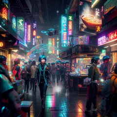 Bria FIBO — A cyberpunk street market in Tokyo, anime style, n