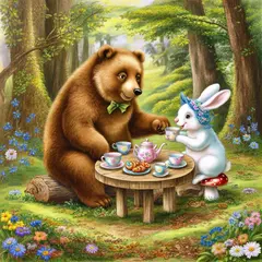 Bria FIBO — A children's book illustration of a bear and a rab