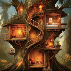 Bria FIBO — A detailed cross-section of a fantasy treehouse sh