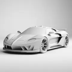 Bria FIBO — A clay render of a sports car, white material, stu