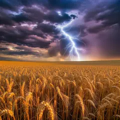 Bria FIBO — A vast wheat field under a dramatic thunderstorm s