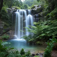 Bria FIBO — A waterfall cascading into a tropical pool surroun