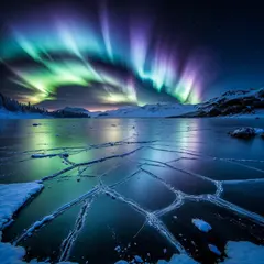 Bria FIBO — A frozen lake with cracks in the ice, Northern Lig