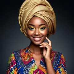 Bria FIBO — A woman with elaborate gele headwrap and bold eye 