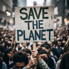 Bria FIBO — A protest sign held up in a crowd reading SAVE THE