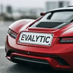 Bria FIBO — A license plate reading EVALYTIC on the back of a 