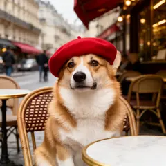FLUX.2 [dev] — A corgi wearing a red beret sitting in a Parisian 