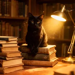 FLUX.2 [dev] — A black cat sitting on a stack of old books in a c