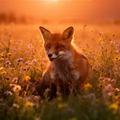 FLUX.2 [dev] — A fox in a field of wildflowers, backlit by sunset