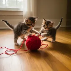 FLUX.2 [dev] — Two kittens playing with a ball of red yarn on a h