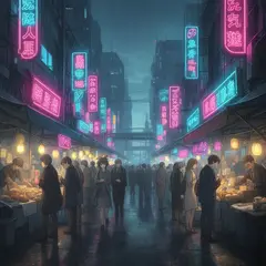 FLUX.2 [dev] — A cyberpunk street market in Tokyo, anime style, n