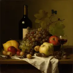 FLUX.2 [dev] — A still life of fruit and wine on a table, Dutch G