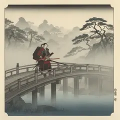 FLUX.2 [dev] — A lone samurai standing on a misty bridge, ukiyo-e