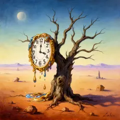 FLUX.2 [dev] — A surreal melting clock draped over a barren tree 