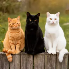 FLUX.2 [dev] — Three cats of different colors sitting in a row on