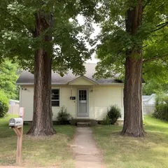 FLUX.2 [dev] — A small house between two tall trees, with a path 