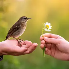 FLUX.2 [dev] — A bird perched on the left hand of a person, the r