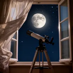 FLUX.2 [dev] — A telescope pointing at the moon through an open w