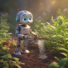 FLUX.2 [dev] — A 3D render of a cute robot watering plants in a m
