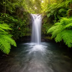 FLUX.2 [dev] — A waterfall cascading into a tropical pool surroun