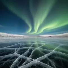 FLUX.2 [dev] — A frozen lake with cracks in the ice, Northern Lig