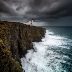 FLUX.2 [dev] — A coastal cliff with crashing waves below, lightho