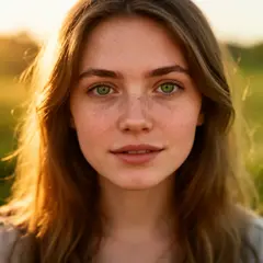 FLUX.2 [dev] — A young woman with freckles and green eyes, golden