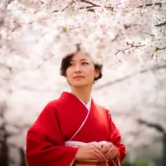 FLUX.2 [dev] — A Japanese woman in a red kimono standing under ch