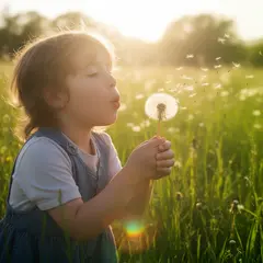 FLUX.2 [dev] — A child blowing dandelion seeds in a sunlit meadow