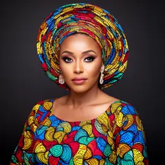 FLUX.2 [dev] — A woman with elaborate gele headwrap and bold eye 