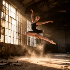 FLUX.2 [dev] — A ballet dancer mid-leap in an abandoned warehouse