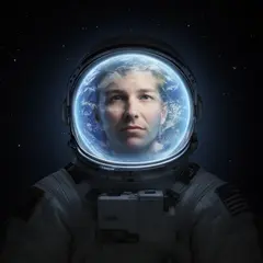 FLUX.2 [dev] — An astronaut without a helmet, face lit by Earth g