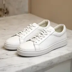 FLUX.2 [dev] — A pair of white leather sneakers on a marble count