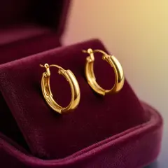 FLUX.2 [dev] — A pair of gold hoop earrings on a velvet jewelry d
