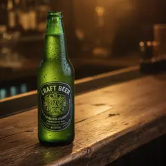 FLUX.2 [dev] — A green glass bottle of craft beer with condensati