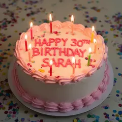 FLUX.2 [dev] — A birthday cake with HAPPY 30TH BIRTHDAY SARAH wri
