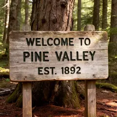 FLUX.2 [dev] — A weathered wooden sign reading WELCOME TO PINE VA