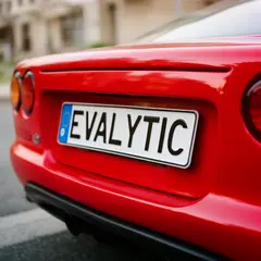 FLUX.2 [dev] — A license plate reading EVALYTIC on the back of a 
