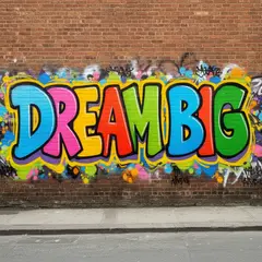 FLUX.2 [dev] — A graffiti mural on a brick wall spelling DREAM BI