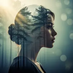 FLUX.2 [flex] — A double exposure photograph combining a forest wi