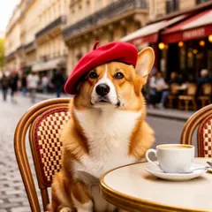 FLUX.2 [flex] — A corgi wearing a red beret sitting in a Parisian 