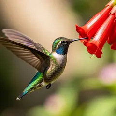 FLUX.2 [flex] — A hummingbird hovering next to a bright red flower